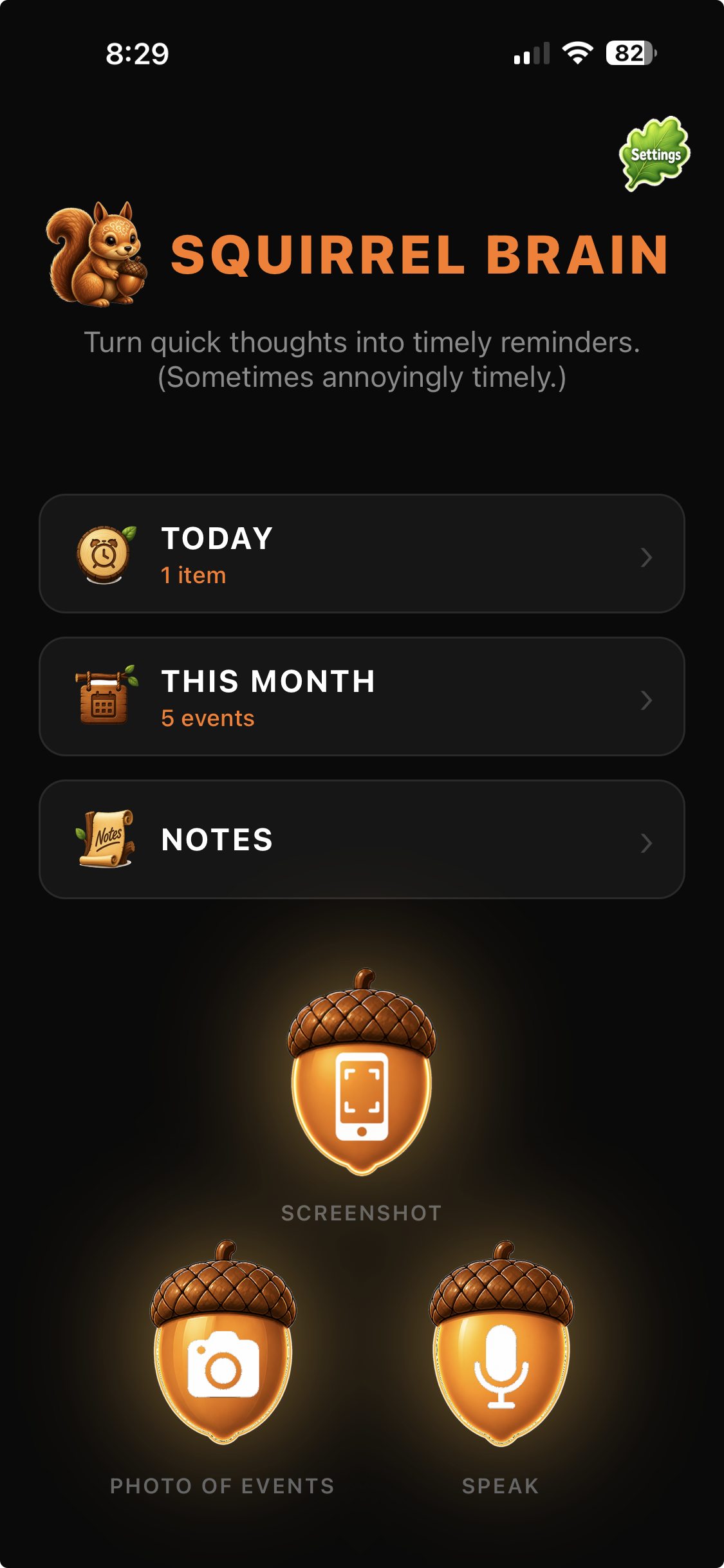 Main screen — tap the mic to start